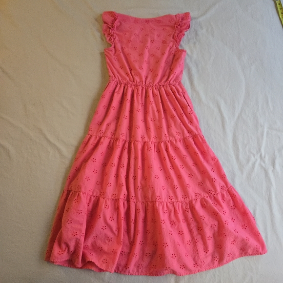 J. Crew Vibrant Pink Eyelet Tiered Skirt Vneck Ruffle Sleeveless Midi Dress - Picture 10 of 12